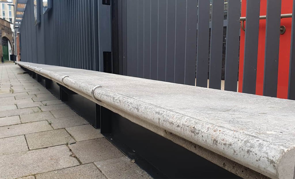 precast polished bench with stainless steel anti skateboarding studs