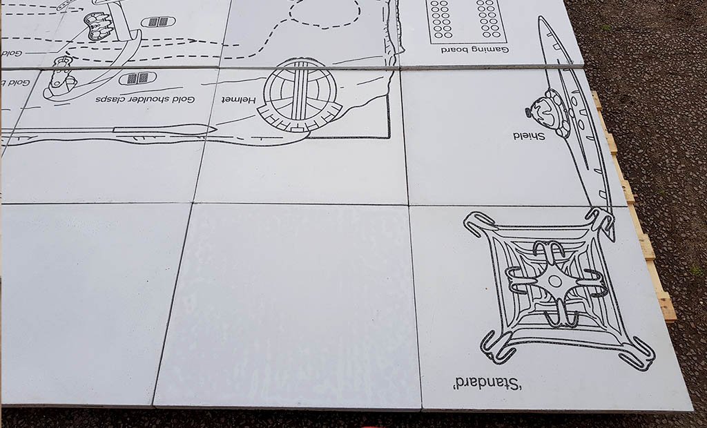 Full layout of graphic COncrete anglo saxon burial chamber floor tiles